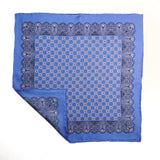 Blue and Lilac Geometric Silk Pocket Square with Paisley Border