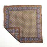 Brown Geometric Silk Pocket Square with Paisley Border