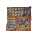 Brown Geometric Silk Pocket Square with Paisley Border