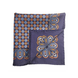 Navy Geometric Silk Pocket Square with Paisley Border