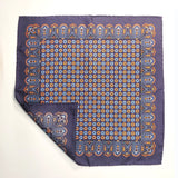 Navy Geometric Silk Pocket Square with Paisley Border