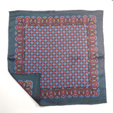 Forest Green Geometric Silk Pocket Square with Paisley Border