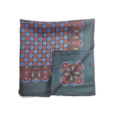Forest Green Geometric Silk Pocket Square with Paisley Border