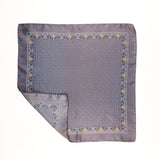 Grey and Orange Tear Drop Silk Pocket Square With A Paisley Border