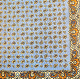 Cornflower Blue and Amber Tear Drop Silk Pocket Square With A Paisley Border