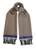 Navy and Mustard Checked Scarf with Hand Knotted Navy Tassels