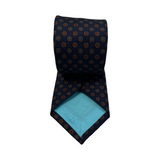 Navy Brown Geometric Flower Printed Silk Tie