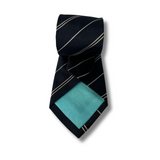 Classic Navy & Brown Striped Woven Skinny Silk Tie Hand Finished