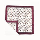Pheasant Silk Pocket Square Burgundy Border