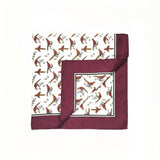 Pheasant Silk Pocket Square Burgundy Border