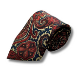Navy & Red Paisley Neat Screen Printed Silk Tie