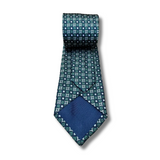 Navy & Green Chequered Woven Silk Tie Hand Finished.