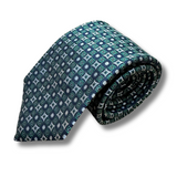 Navy & Green Chequered Woven Silk Tie Hand Finished.