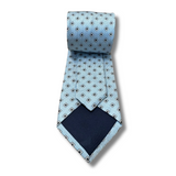 Pale Blue Floral Motif Woven Silk Tie Hand Finished