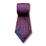 Burgundy & Navy Chequered Woven Silk Tie Hand Finished