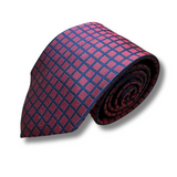 Burgundy & Navy Chequered Woven Silk Tie Hand Finished