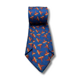 Navy Pheasant Printed Wool Tie Hand Finished