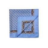Cornflower Blue and Amber Tear Drop Silk Pocket Square With A Paisley Border