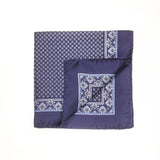 Navy and White Circle Neat Pocket Square with a Paisley Border