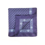 Navy Blue Tear Drop Silk Pocket Square With A Paisley Border