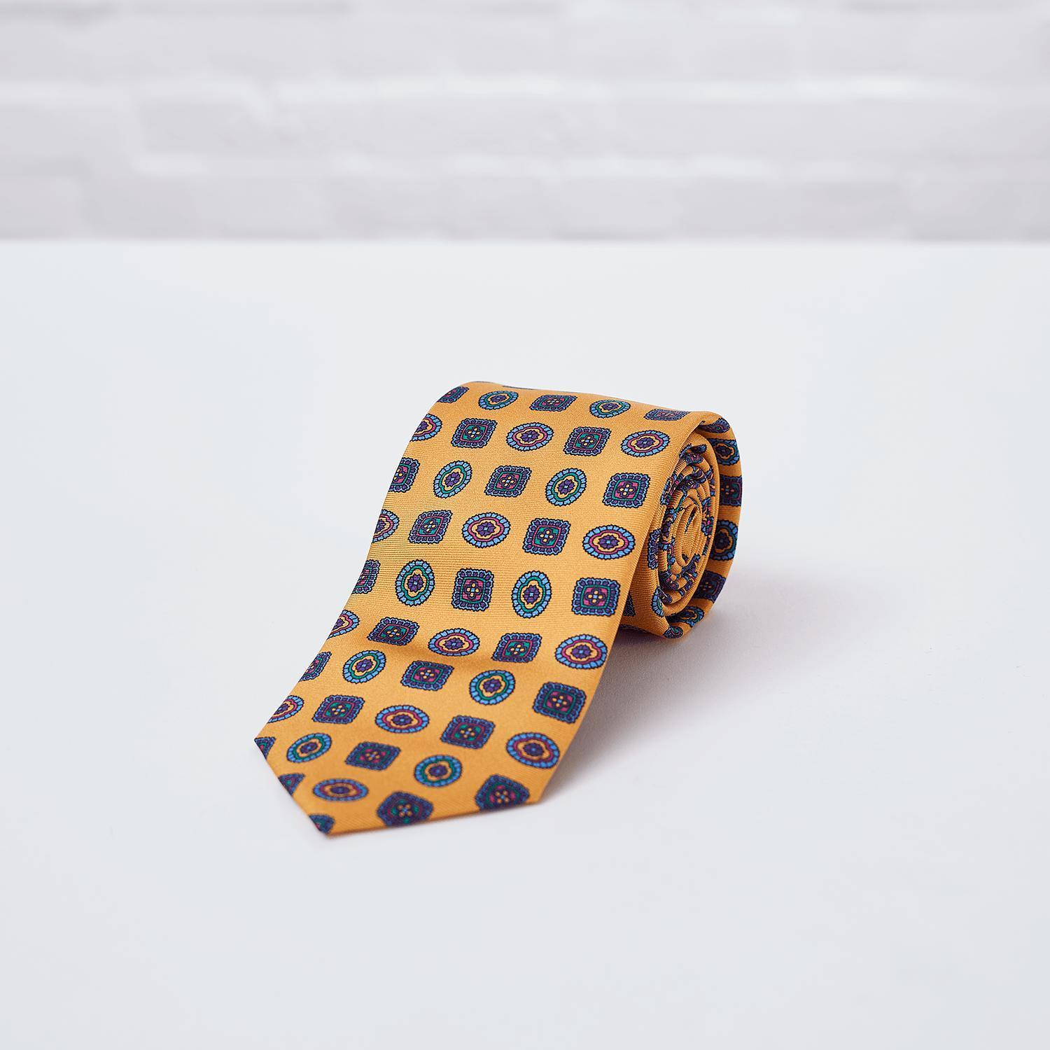 Amber Geometric Printed Silk Tie - British Made
