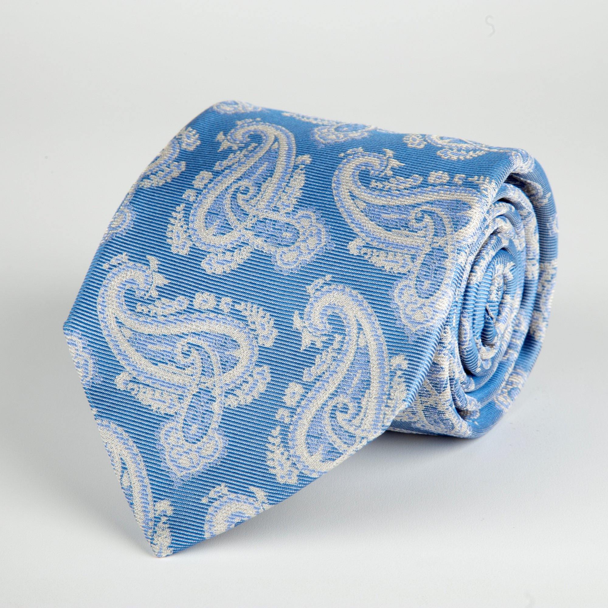 Blue Floral Paisley Woven Silk Tie Hand Finished - British Made