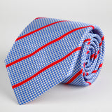 Blue Houndstooth With Stripe Woven Silk Tie