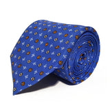 Blue Leaves & Flower Woven Silk Tie Hand Finished - British Made
