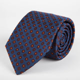 Blue Neat Flower Woven Silk Tie Hand Finished - British Made