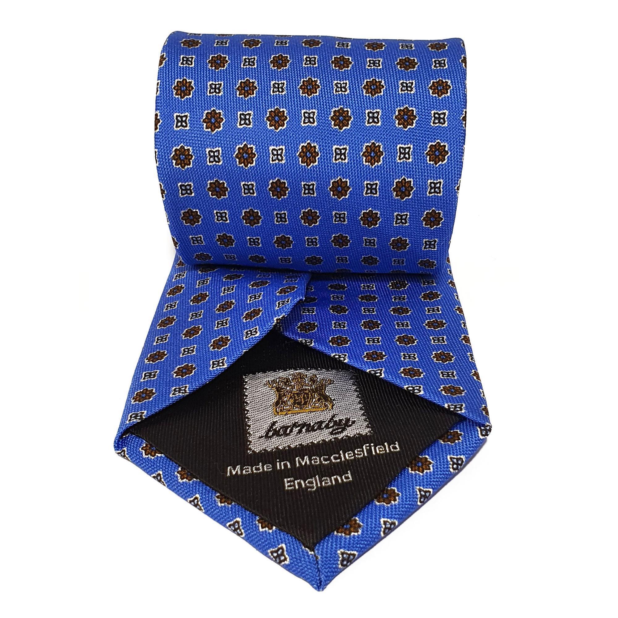 Blue Neats Printed Silk Tie Hand Finished - British Made