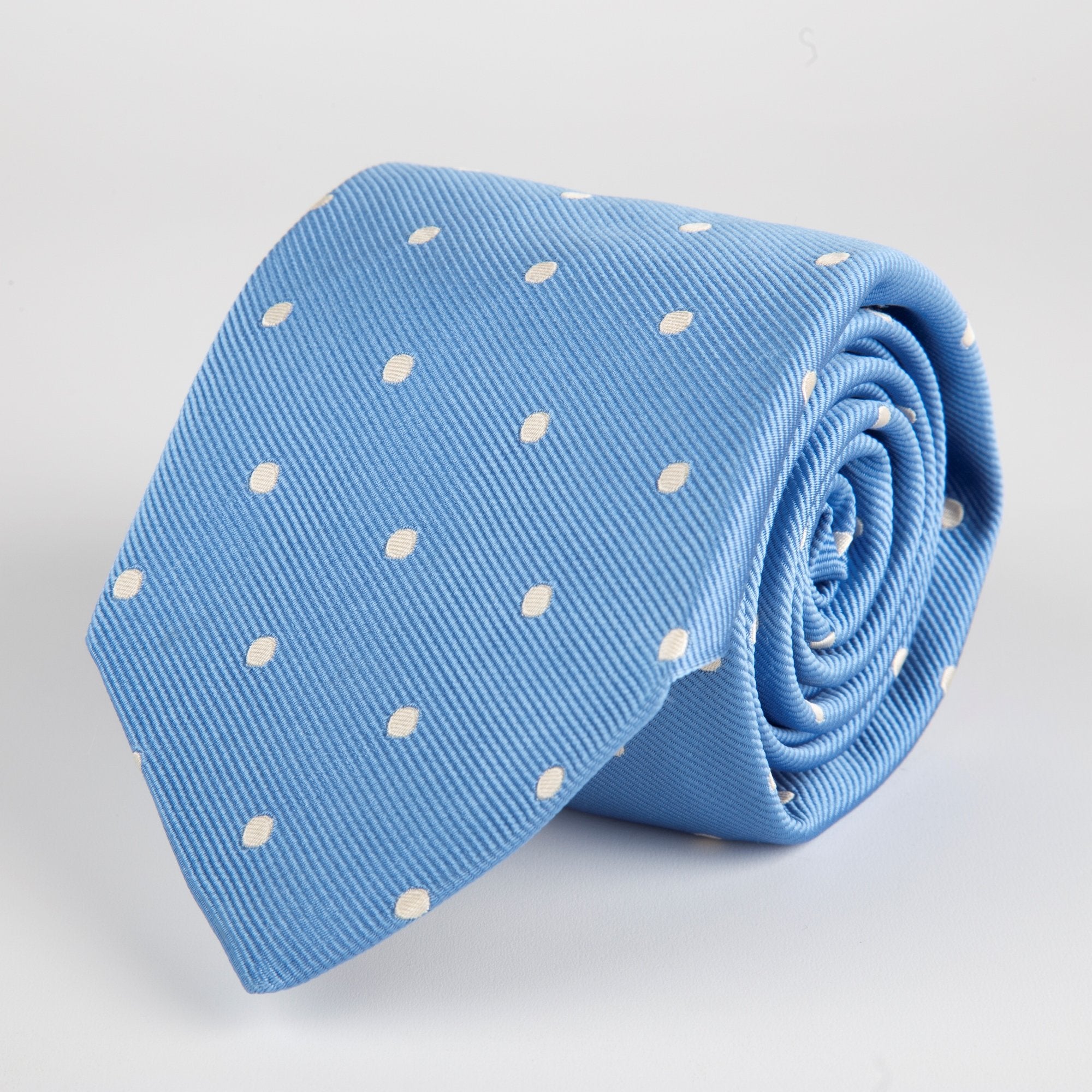 Blue Spotted Woven Silk Tie - British Made
