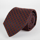 Brown Neat Flower Woven Silk Tie Hand Finished - British Made