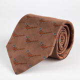 Brown Pheasant Woven Silk Tie Hand Finished