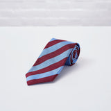Burgundy Blue Striped Woven Silk Tie - British Made