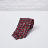 Burgundy Geometric Printed Silk Tie Hand Finished - British Made