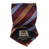 Dark Red Stripe Silk Tie Woven Hand Finished - British Made