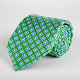 Green Geometric Flower Block Printed Silk Tie - British Made