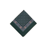 Green Orange Tear Drop Silk Pocket Square With A Paisley Border - British Made