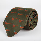 Green Pheasant Woven Silk Tie Hand Finished - British Made