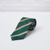 Green Striped Woven Silk Tie - British Made