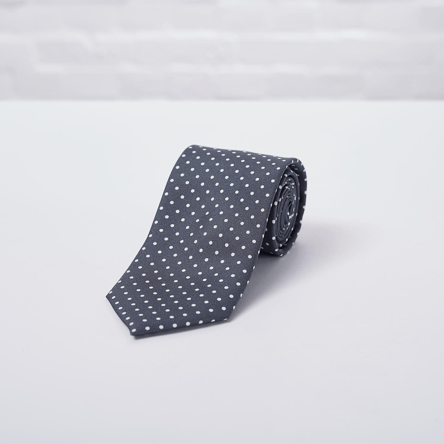 Grey Small Spot Printed Silk Tie - British Made