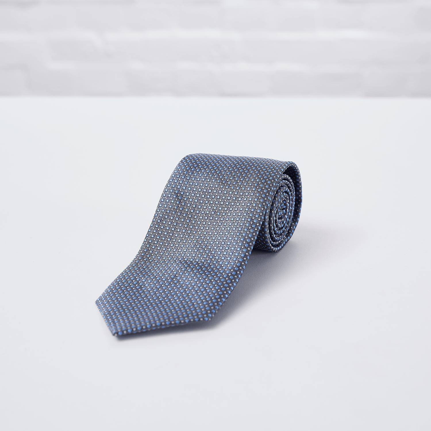 Grey Square Spot Woven Silk Tie - British Made