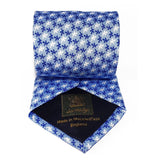 Light Blue Leaves Printed Silk Tie Hand Finished - British Made