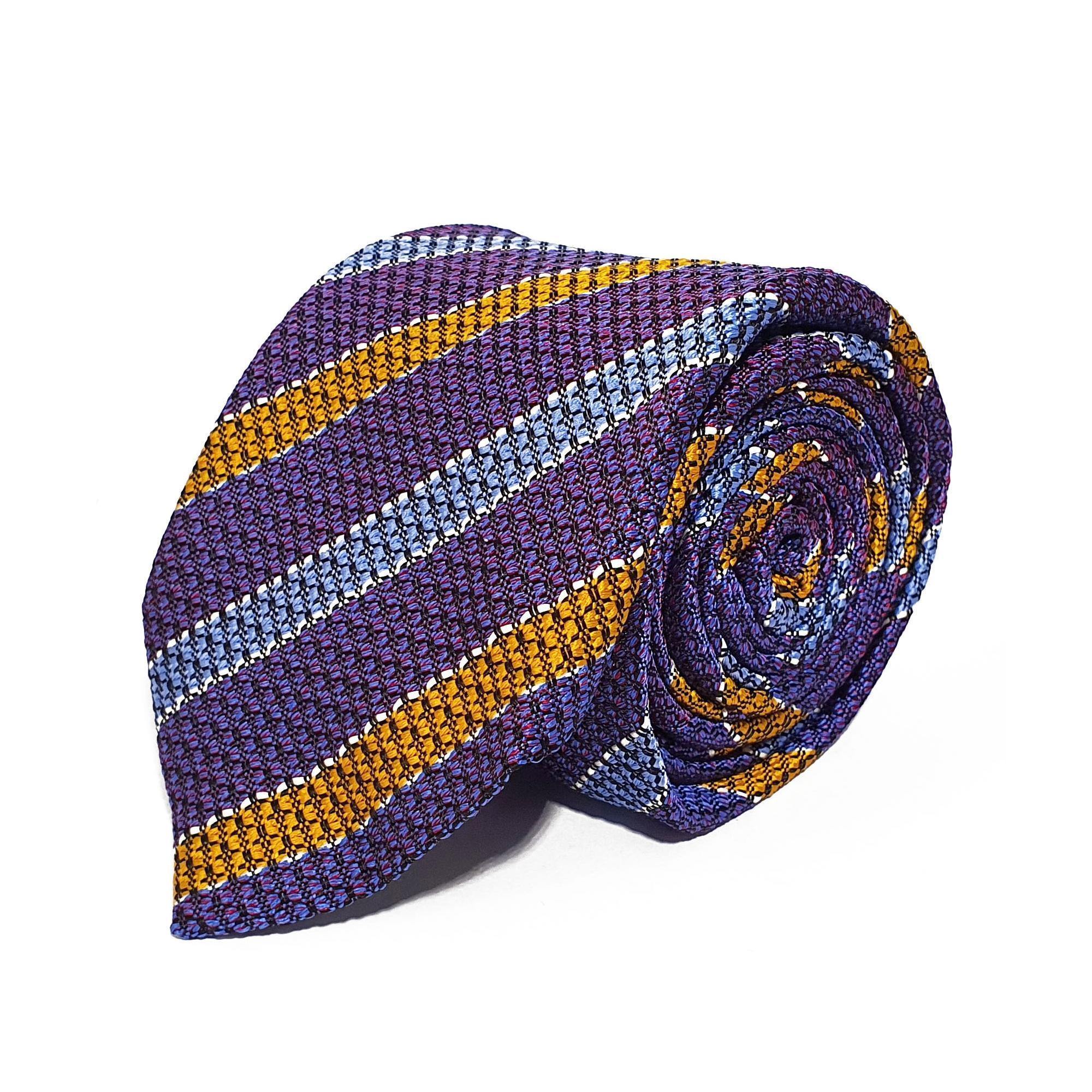Lilac Purple Stripe Silk Tie Woven Hand Finished - British Made
