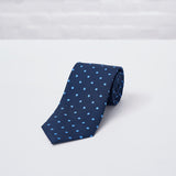 Navy Blue Large Spot Printed Silk Tie - British Made