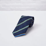 Navy Blue Striped Woven Silk Tie Hand Finished