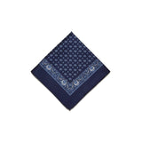 Navy Blue Tear Drop Silk Pocket Square With A Paisley Border - British Made