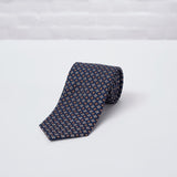 Navy Brown Floral Printed Silk Tie