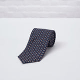 Navy Brown Floral Printed Silk Tie