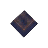 Navy Brown Flower Motif Silk Pocket Square